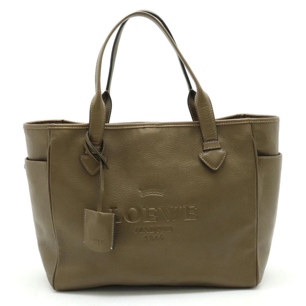 Loewe Heritage Tote Bag Handbag Leather Bronze Brown Khaki Green